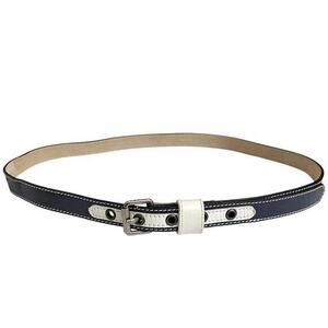 Marc by Marc Jacobs Navy Blue White Leather Slim Belt Made in Italy M/L